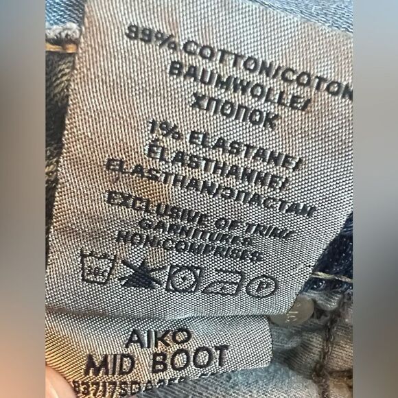 Silver Aiko Mid Boot Jeans Womens Sz 31 X 31 Embroidered Pockets Whiskered - Picture 11 of 12